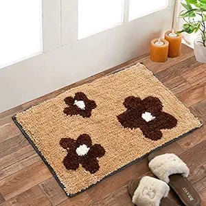 Homecrown Floral Design Cotton Bathmat- (40 X 60cm, Brown)