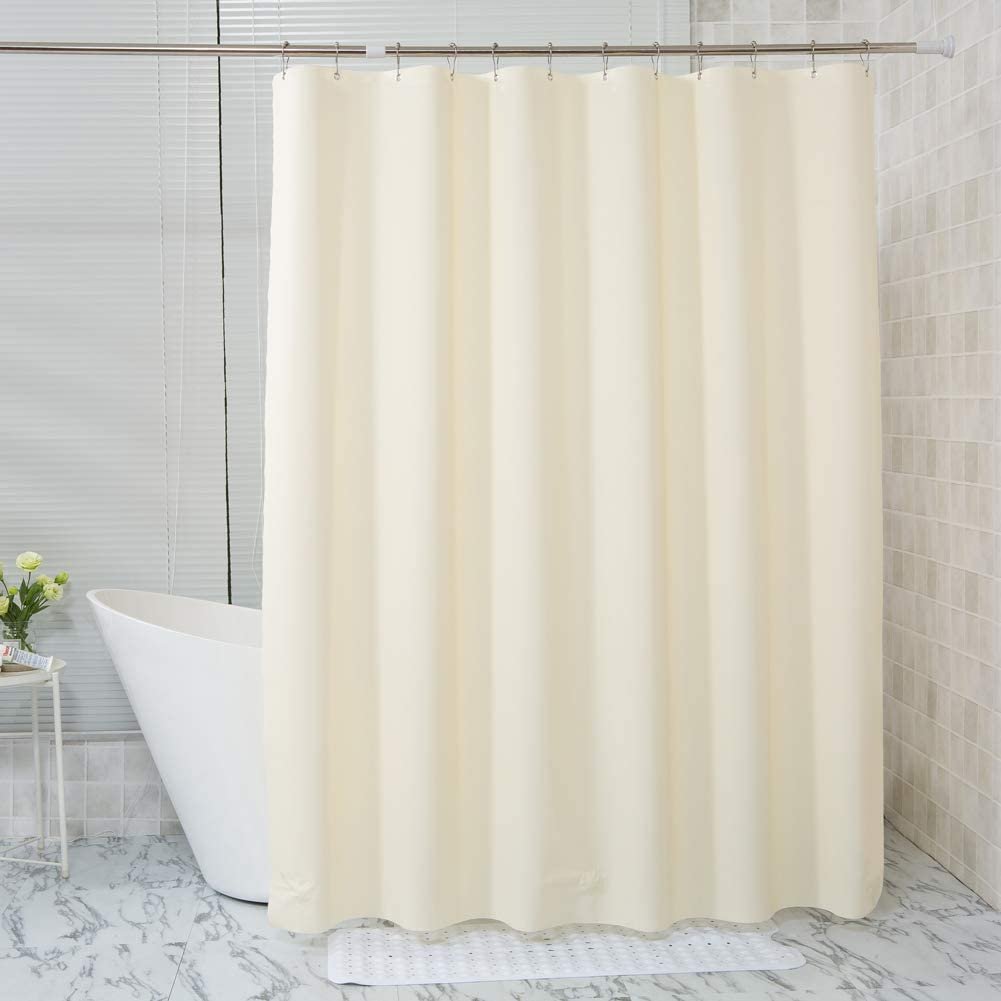 Homecrown Striped Waterproof Shower Curtain (7x4 Feet, Cream)