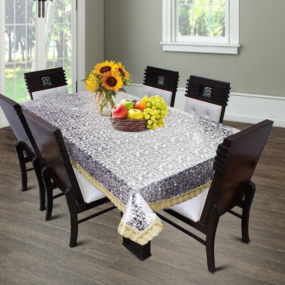 Homecrown Golden Lace 6 Seater Waterproof Dining Table Cover (Diamond, 60 X 90 Inches)