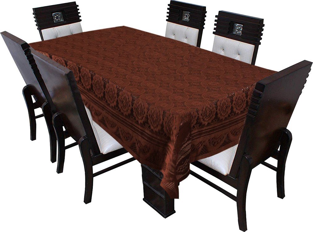 Homecrown Circle Design Cotton 6 Seater Dining Table Cover (Brown, 60 X 90 Inches)