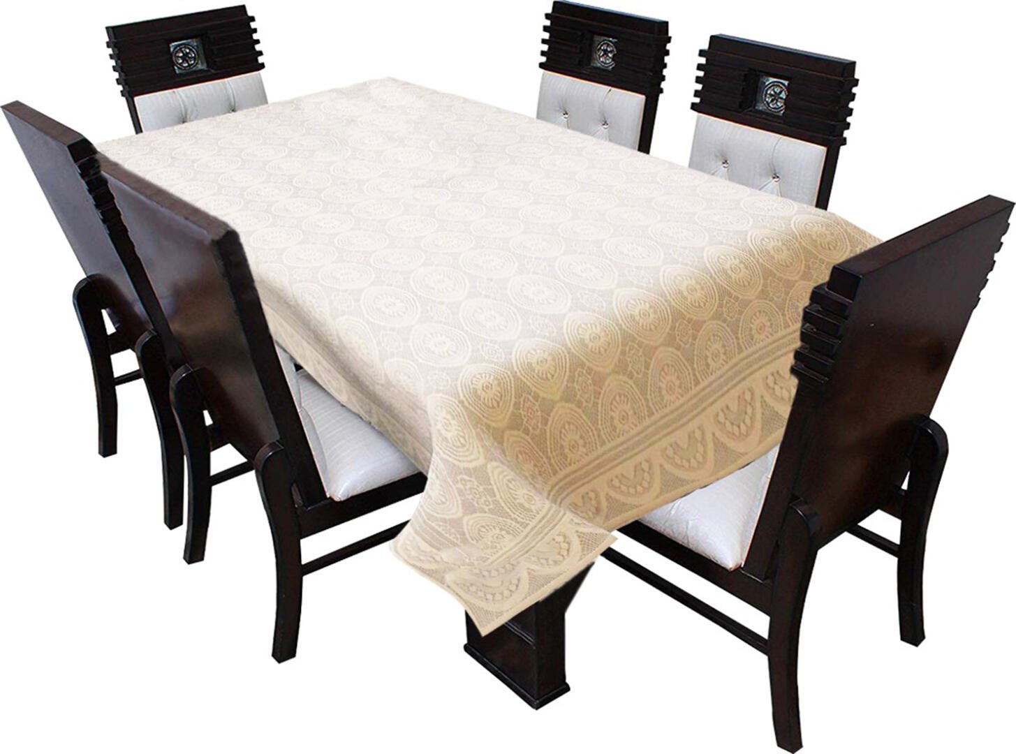 Homecrown Circle Design Cotton 6 Seater Dining Table Cover (Cream, 60 X 90 Inches)