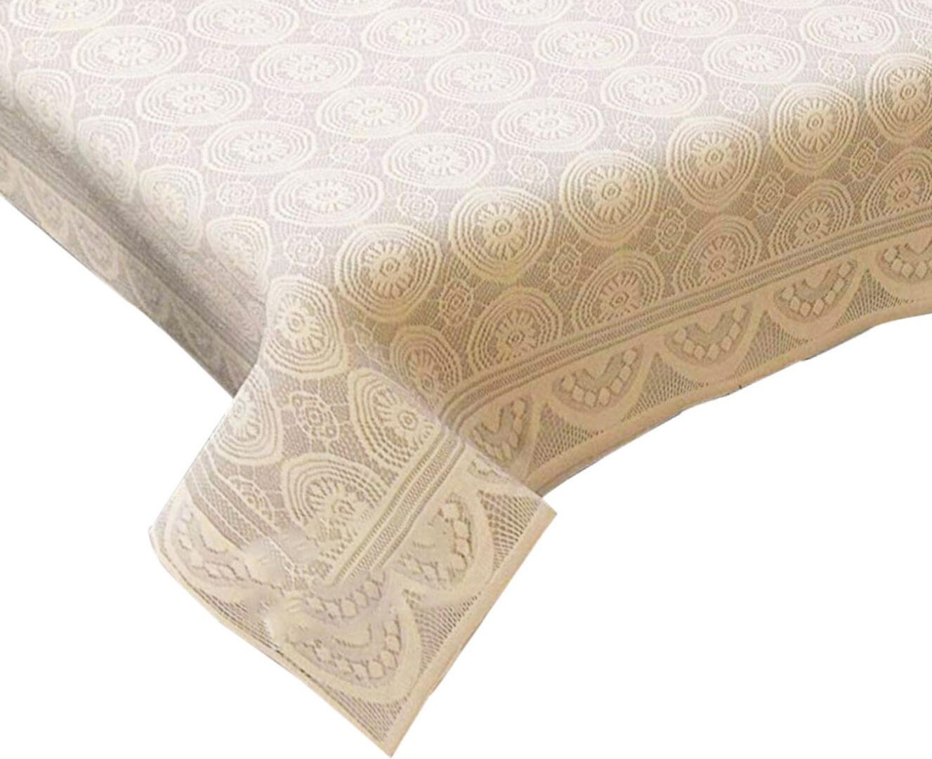 Homecrown Circle Design Cotton 6 Seater Dining Table Cover (Cream, 60 X 90 Inches)