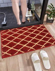 Homecrown Rubber Backing Geometric Cotton Bathmat- (40 X 60cm, Red)