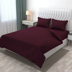 Homecrown Cotton Double Bedsheet with 2 Pillow Covers- Satin Stripe- 90x100 Inch- Wine