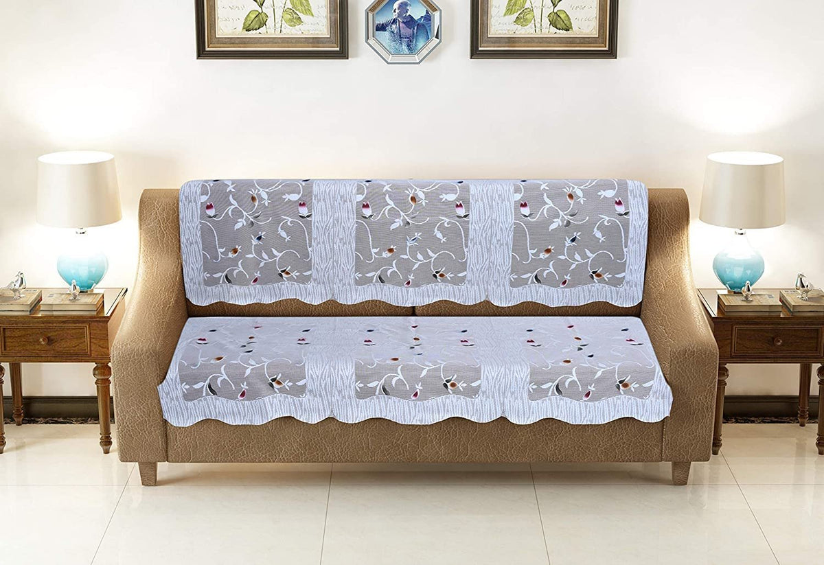 Homecrown Floral Print Cotton 3 Seater Sofa Cover- White