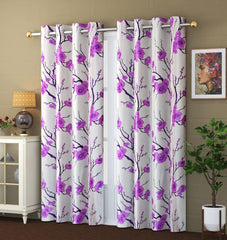 Homecrown Floral Print Curtains- Set of 2, Purple