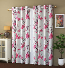 Homecrown Floral Print Curtains- Set of 2, Pink