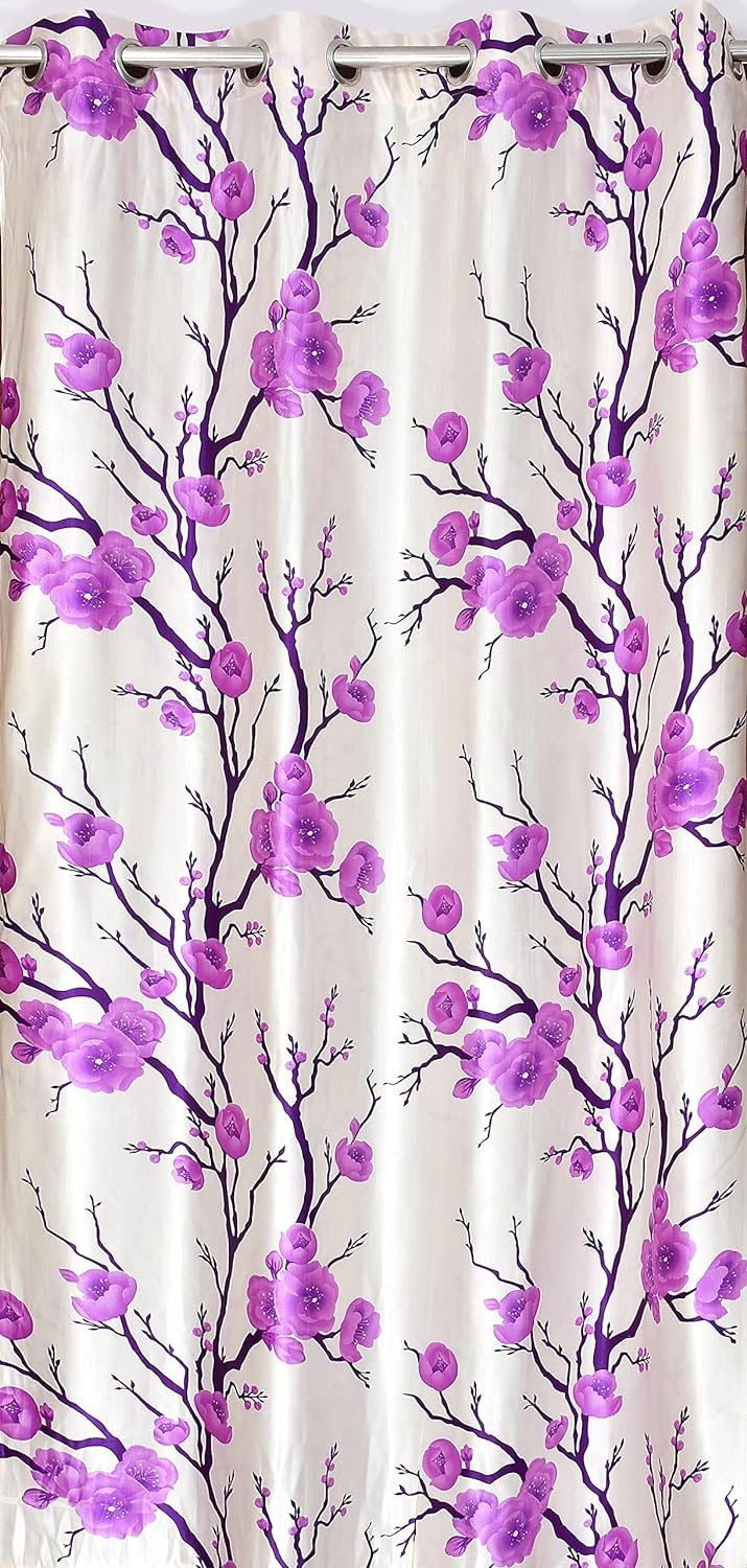 Homecrown Floral Print Curtains- Set of 2, Purple