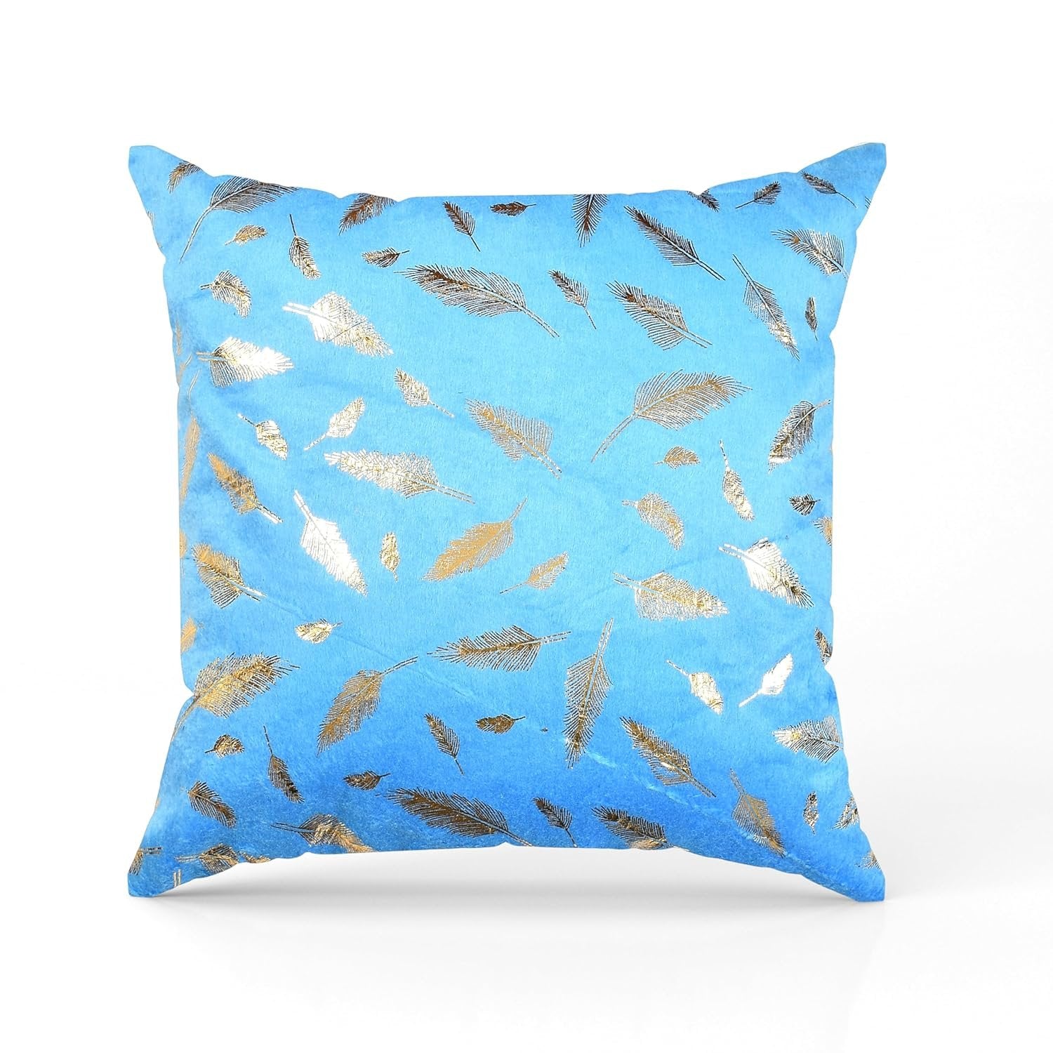 Homecrown Golden Leaf Velvet Cushion Covers Set of 5 (16x16 Inch) - Aqua