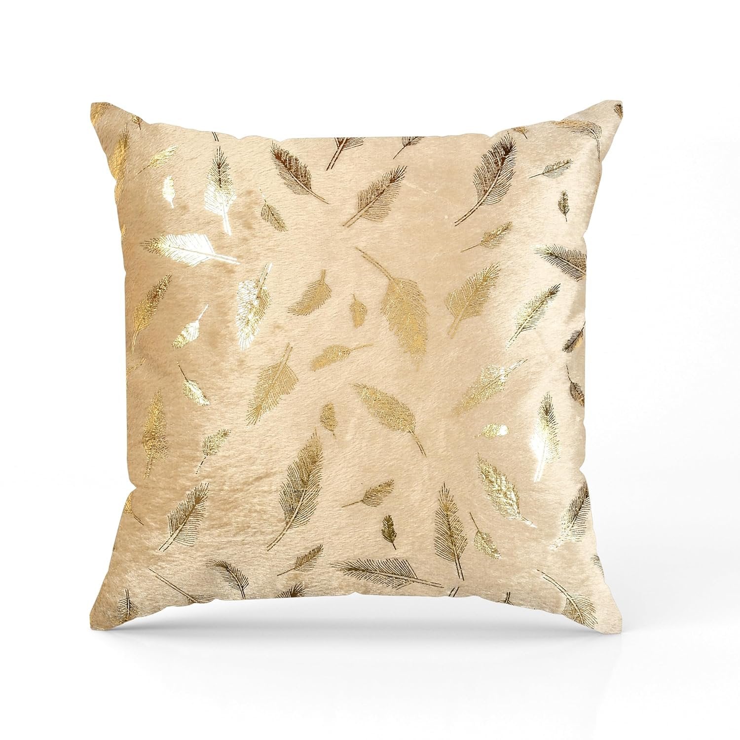 Homecrown Golden Leaf Velvet Cushion Covers Set of 5 (16x16 Inch) - Beige