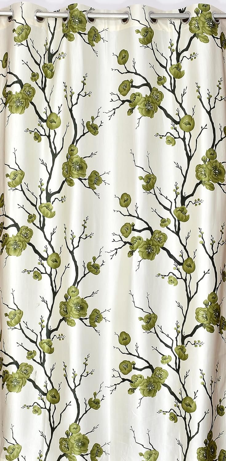 Homecrown Floral Print Curtains- Set of 2, Green