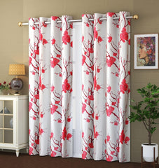 Homecrown Floral Print Curtains- Set of 2, Red