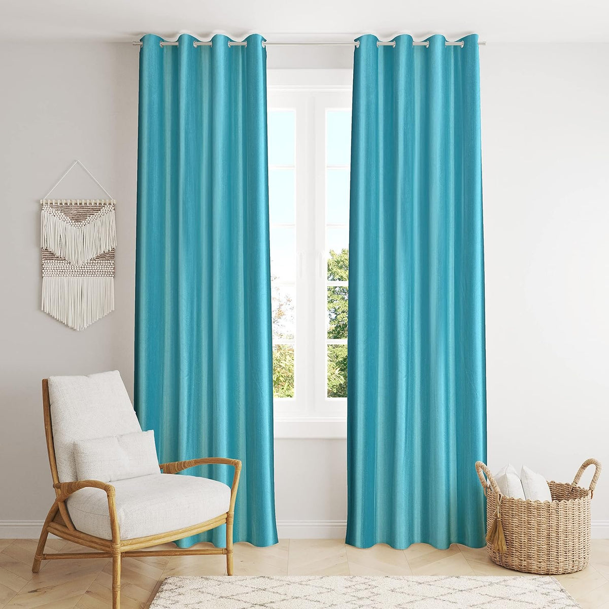 Homecrown Solid Plain Crush Curtains for Windows/Doors – Set of 2, Aqua