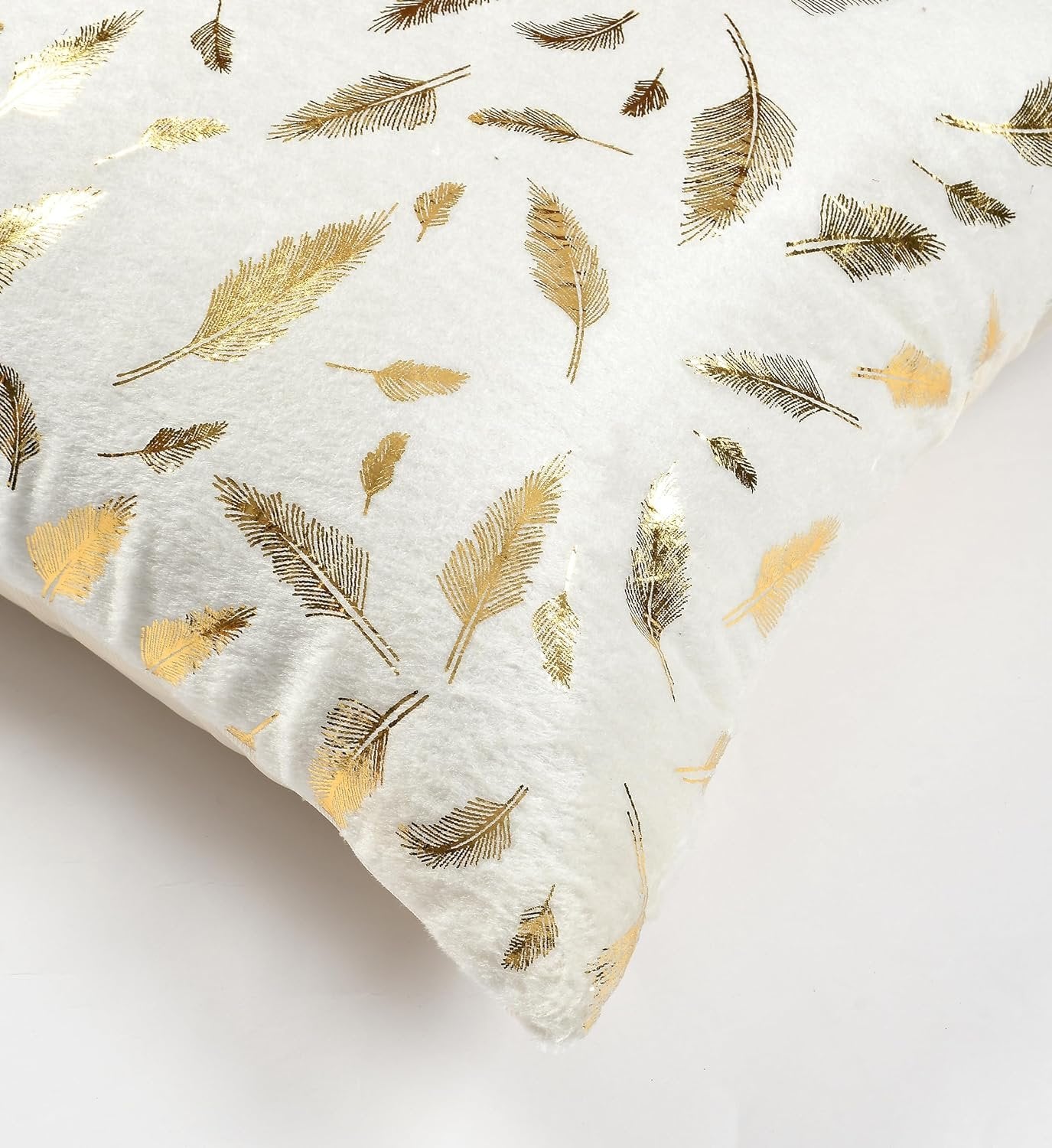 Homecrown Golden Leaf Velvet Cushion Covers Set of 5 (16x16 Inch) - White