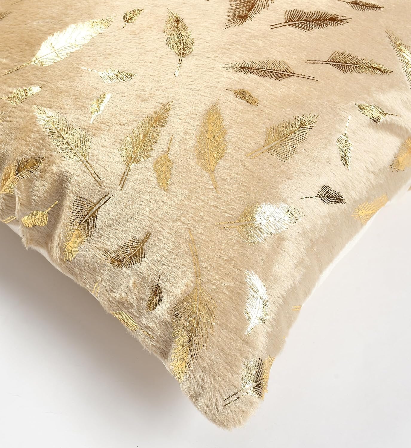 Homecrown Golden Leaf Velvet Cushion Covers Set of 5 (16x16 Inch) - Beige