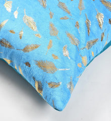 Homecrown Golden Leaf Velvet Cushion Covers Set of 5 (16x16 Inch) - Aqua