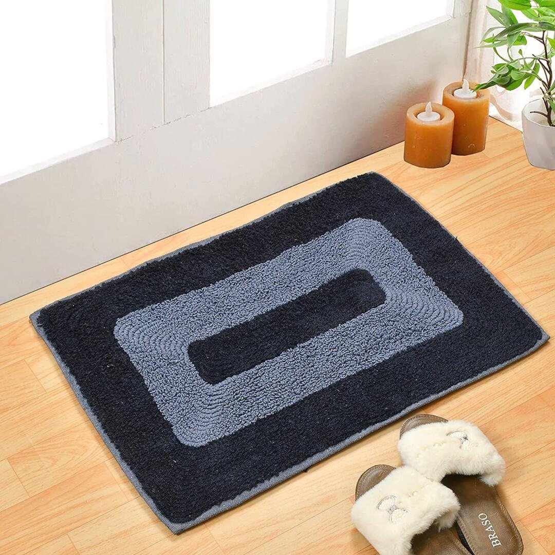 Homecrown Reversible Cotton Bathmat- (40 X 60cm, Blue)