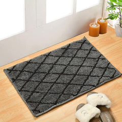 Homecrown Rubber Backing Geometric Cotton Bathmat- (40 X 60cm, Grey)