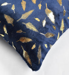 Homecrown Golden Leaf Velvet Homecrown Cushion Covers Set of 5 (16x16 Inch) - Blue