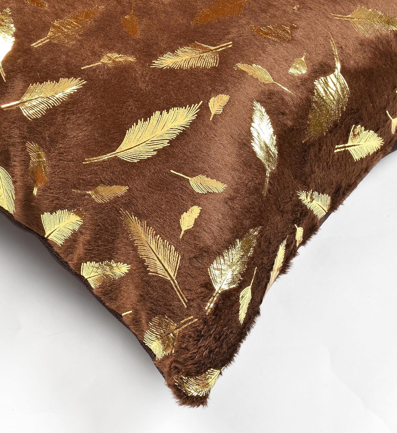 Homecrown Golden Leaf Velvet Cushion Covers Set of 5 (16x16 Inch) - Brown