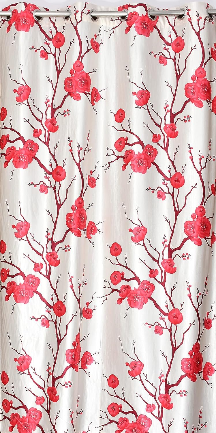 Homecrown Floral Print Curtains- Set of 2, Red