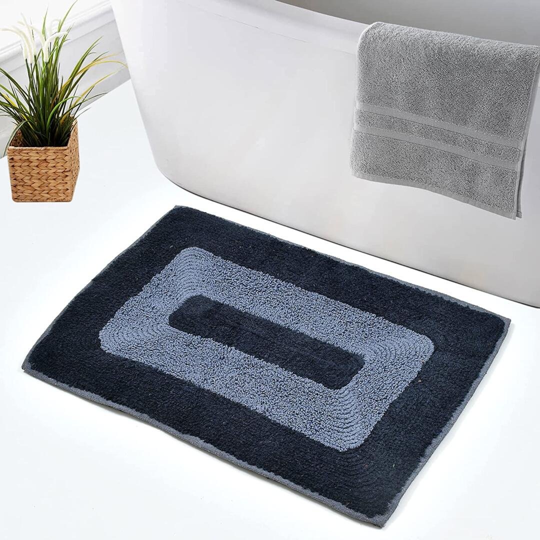 Homecrown Reversible Cotton Bathmat- (40 X 60cm, Blue)