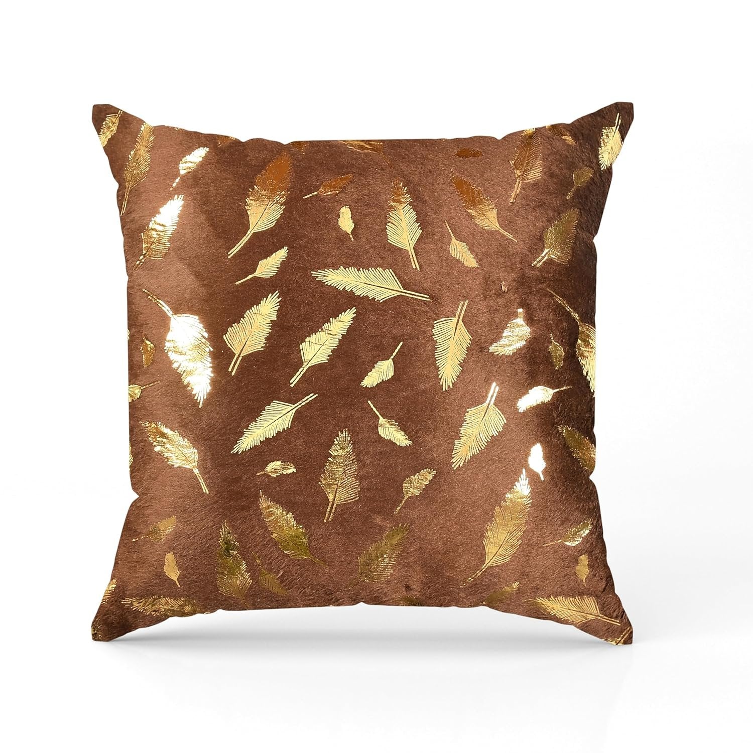 Homecrown Golden Leaf Velvet Cushion Covers Set of 5 (16x16 Inch) - Brown