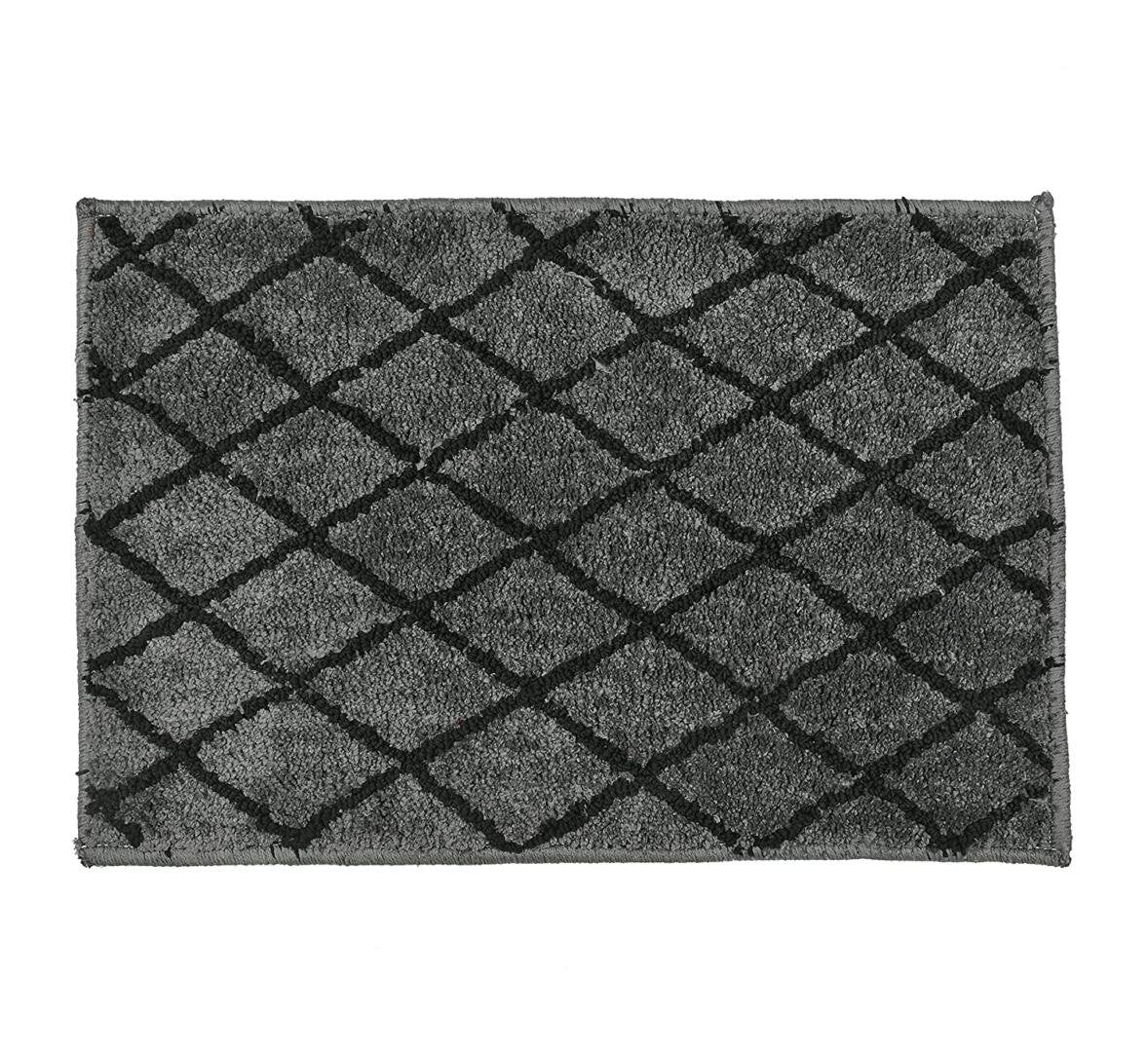 Homecrown Rubber Backing Geometric Cotton Bathmat- (40 X 60cm, Grey)