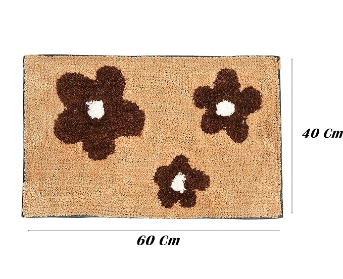 Homecrown Floral Design Cotton Bathmat- (40 X 60cm, Brown)