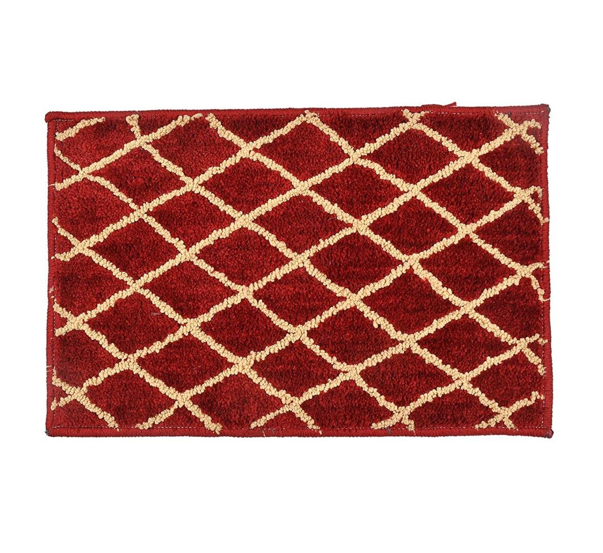 Homecrown Rubber Backing Geometric Cotton Bathmat- (40 X 60cm, Red)