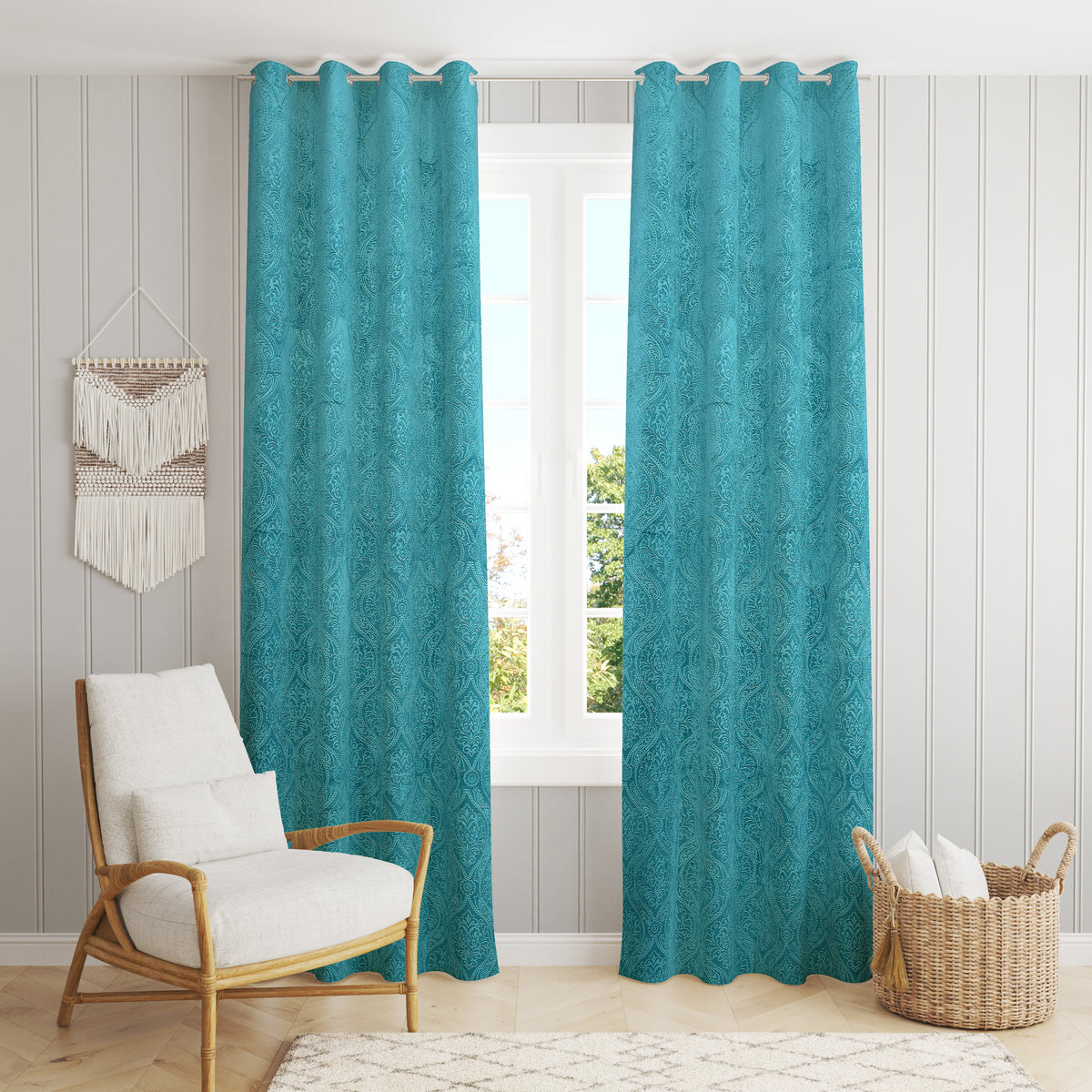 Homecrown Premium Velvet Fabric Room Darkening Curtains for Windows & Doors - Set of 2, Cadbury Aqua