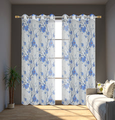 Homecrown Tissue Net Floral Print Curtains for Windows/Doors – Set of 2, Gulab- Aqua