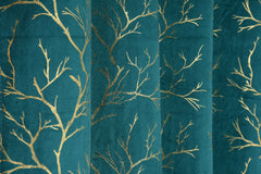 Homecrown Premium Velvet Fabric Room Darkening Curtains for Windows & Doors - Set of 2, Foil Print- Aqua