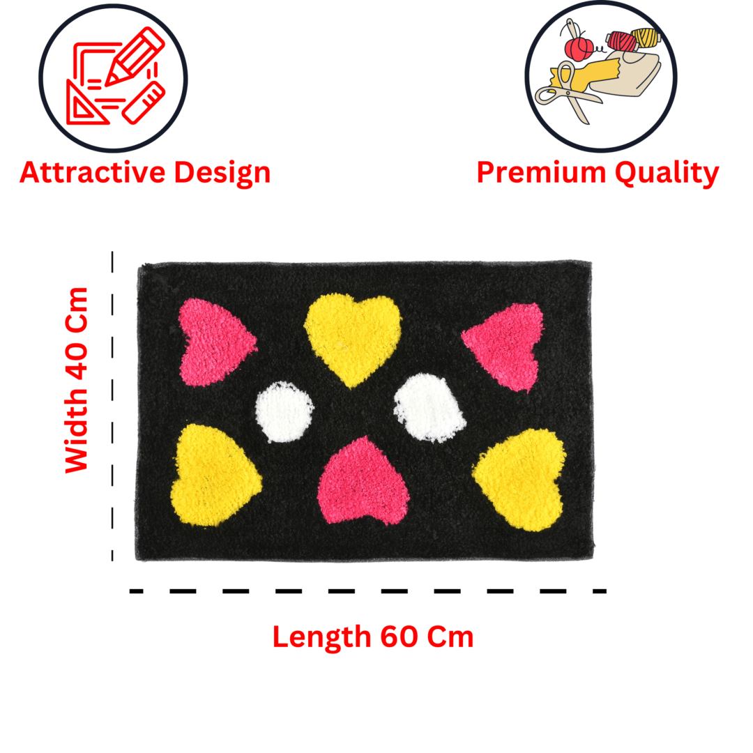 Homecrown Heart Design Cotton Bathmat- (40 X 60cm, Black)