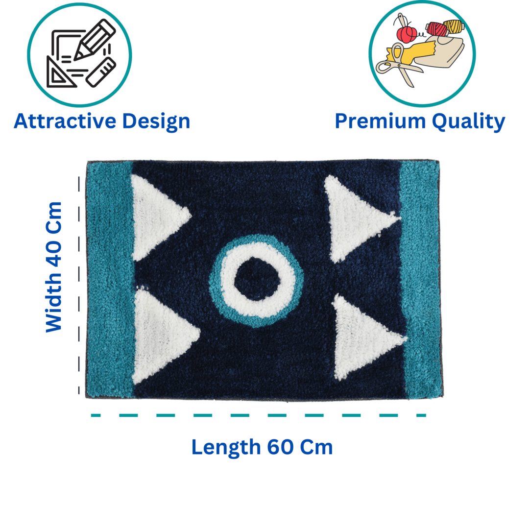 Homecrown Geometric Design Cotton Bathmat- (40 X 60cm, Blue)