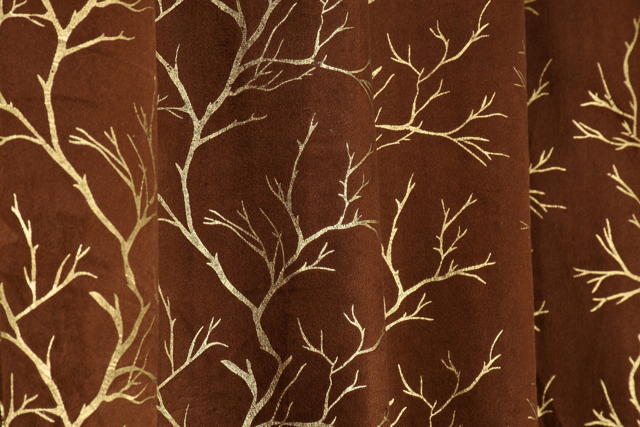 Homecrown Premium Velvet Fabric Room Darkening Curtains for Windows & Doors - Set of 2, Foil Print- Brown