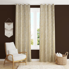 Homecrown Premium Velvet Fabric Room Darkening Curtains for Windows & Doors - Set of 2, Foil Print- Cream