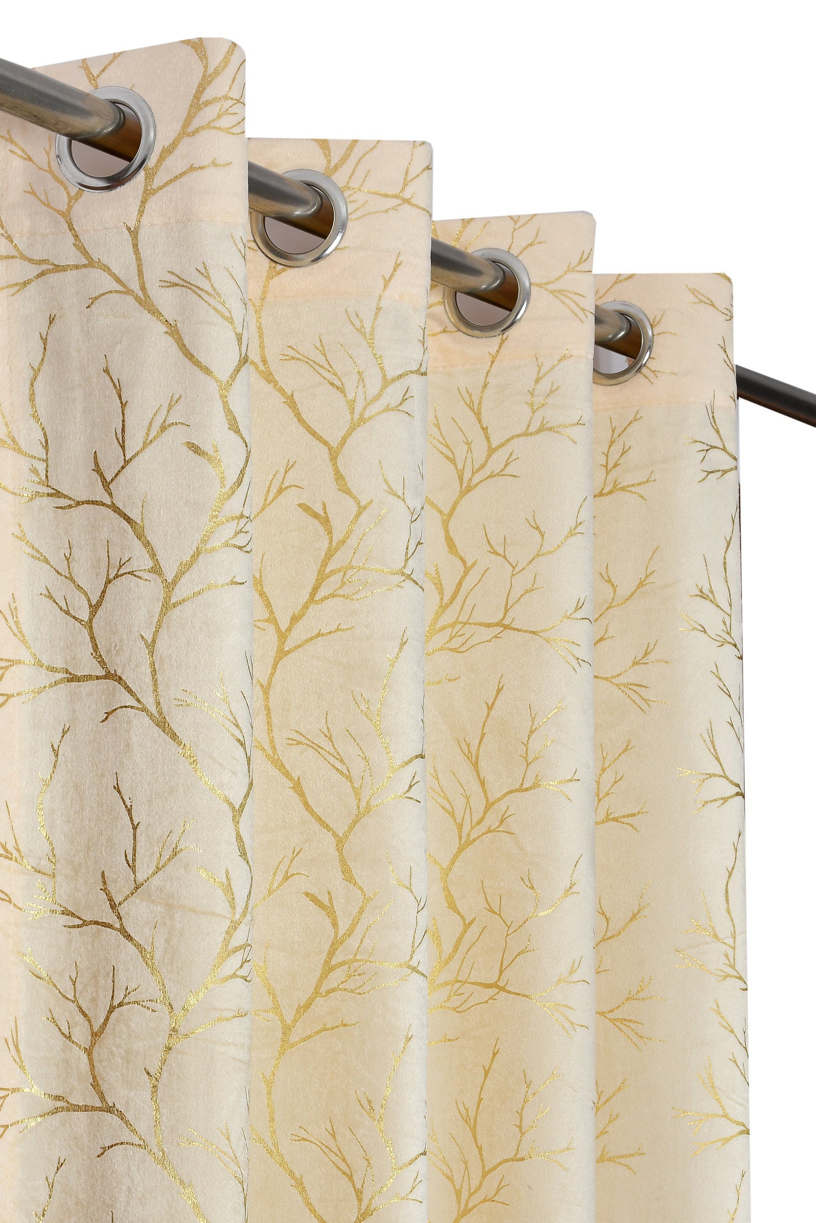 Homecrown Premium Velvet Fabric Room Darkening Curtains for Windows & Doors - Set of 2, Foil Print- Cream