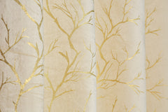 Homecrown Premium Velvet Fabric Room Darkening Curtains for Windows & Doors - Set of 2, Foil Print- Cream