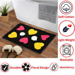 Homecrown Heart Design Cotton Bathmat- (40 X 60cm, Black)