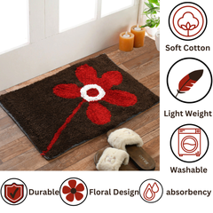 Homecrown Flower Design Cotton Bathmat- (40 X 60cm, Brown)