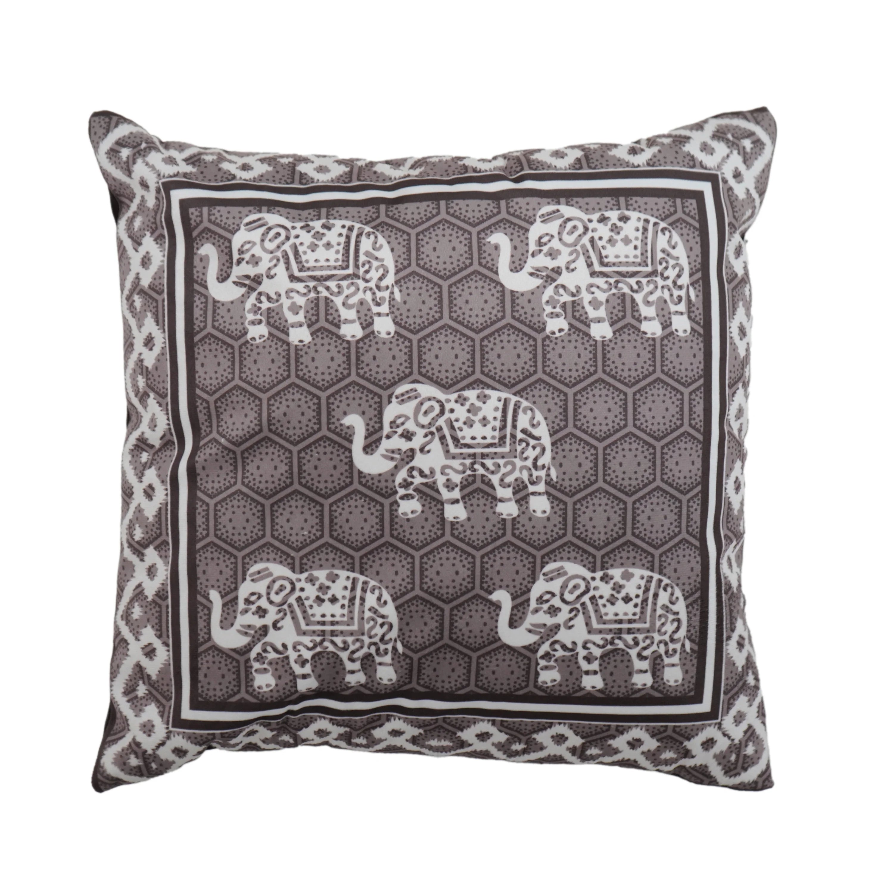 Homecrown Elephant Design Velvet Cushion Covers 16x16 Inch – Set of 5 (Brown)