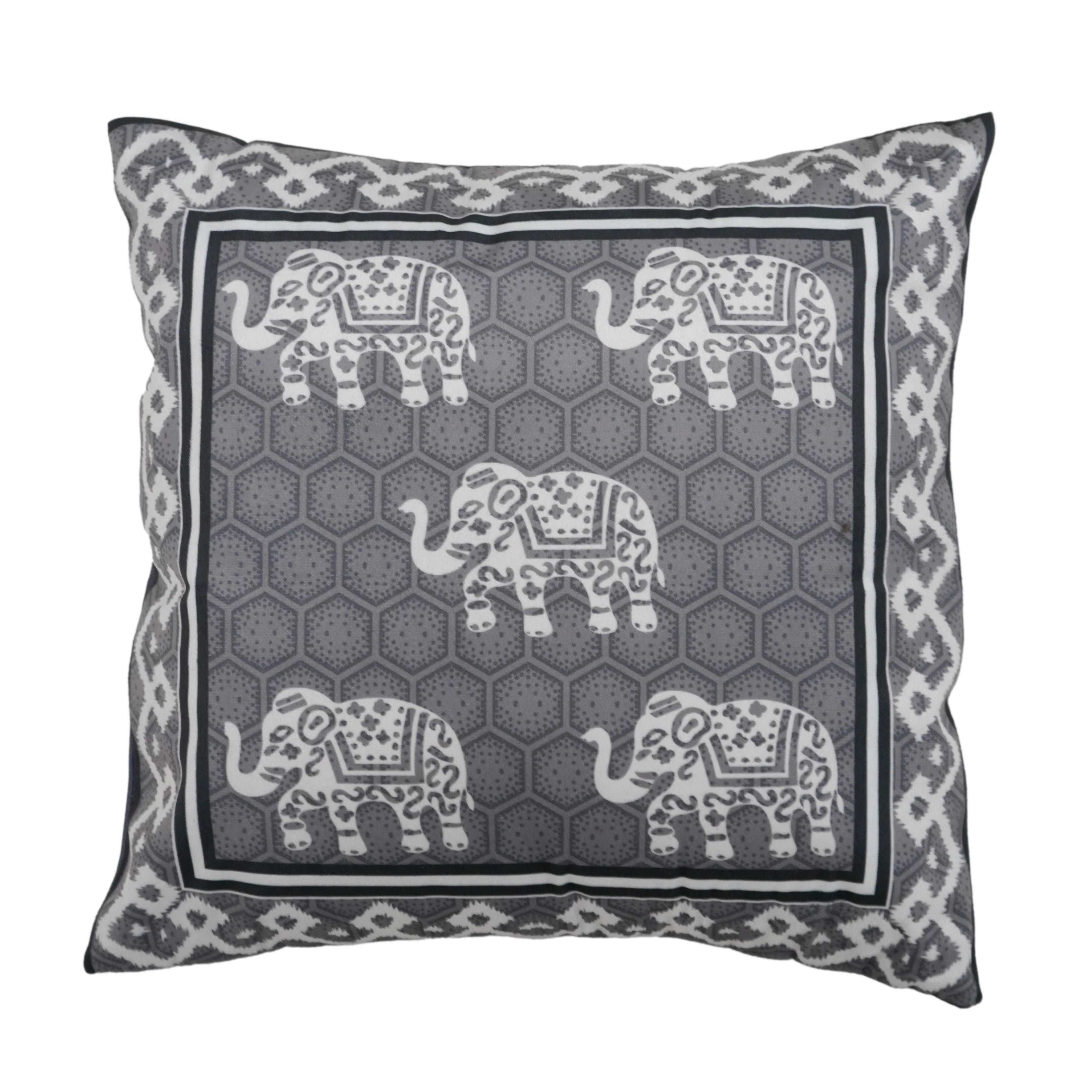 Homecrown Elephant Design Velvet Cushion Covers 16x16 Inch – Set of 5 (Grey)