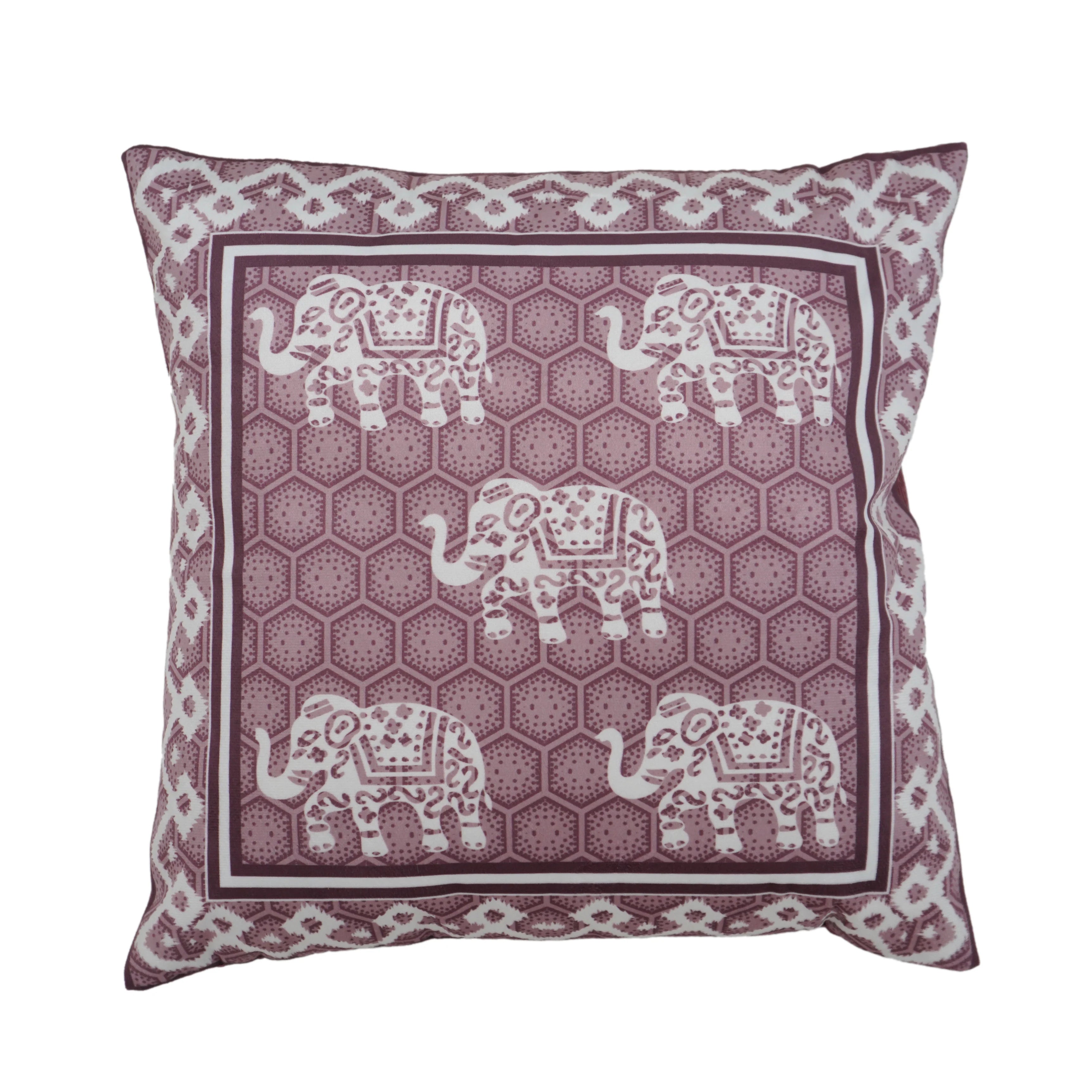 Homecrown Elephant Design Velvet Cushion Covers 16x16 Inch – Set of 5 (Peach)