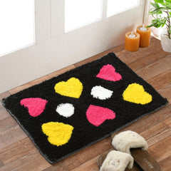 Homecrown Heart Design Cotton Bathmat- (40 X 60cm, Black)