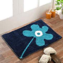 Homecrown Flower Design Cotton Bathmat- (40 X 60cm, Blue)