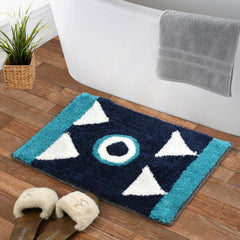 Homecrown Geometric Design Cotton Bathmat- (40 X 60cm, Blue)