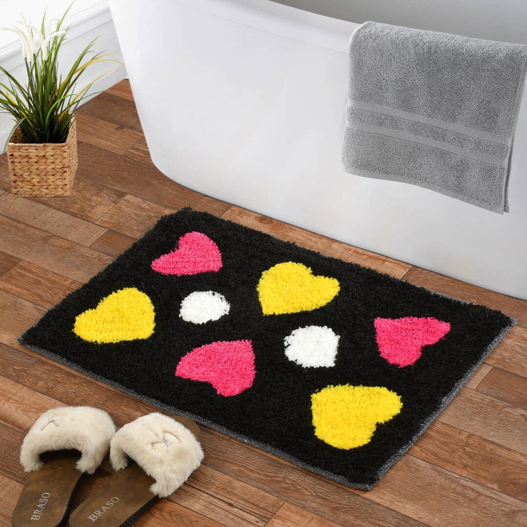 Homecrown Heart Design Cotton Bathmat- (40 X 60cm, Black)