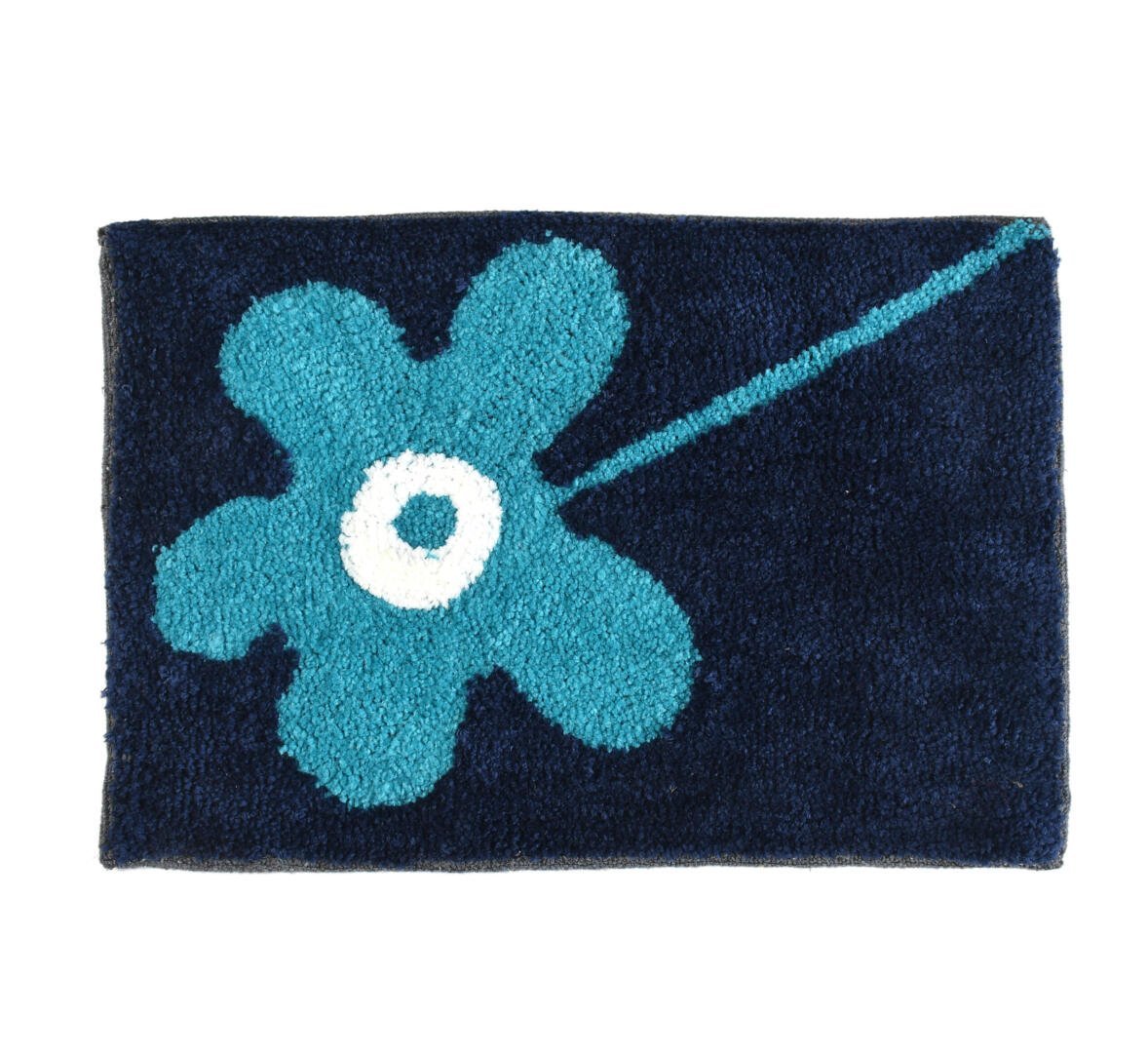 Homecrown Flower Design Cotton Bathmat- (40 X 60cm, Blue)