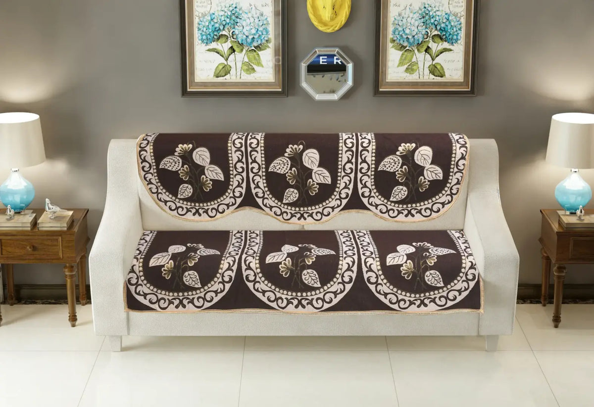 Homecrown Floral Design Cotton 3 Seater Sofa Cover- Brown